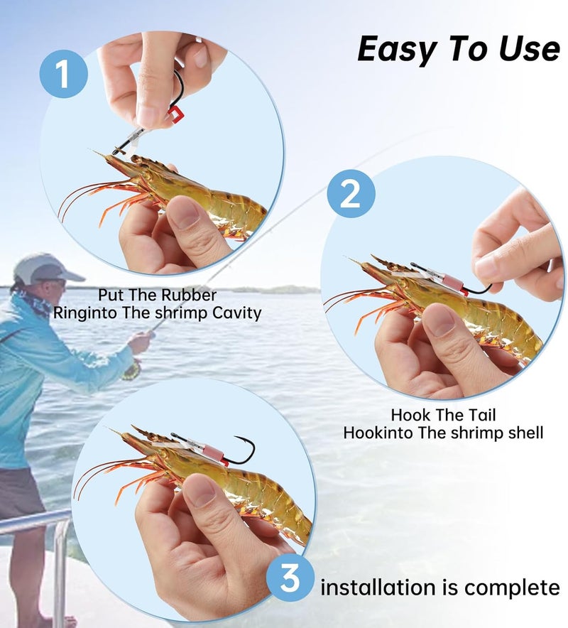 OIEKUN 10 Pcs Luminous Live Shrimp Hooks,Holes with Night Light Fishing Hooks High Carbon Steel Barbed with Barbed,Saltwater Corrosion-Resistant for Freshwater & Saltwater Fishing - Image 4